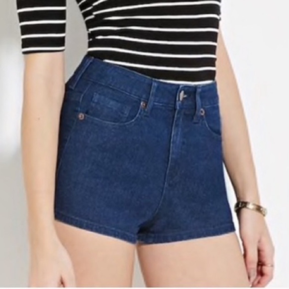 Forever 21 high waisted dark denim jean shorts. Size 27